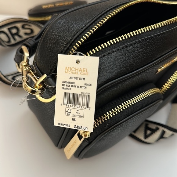 Michael Kors leather Jet Set travel crossbody black tech pocket pouches AirPods - Picture 12 of 12